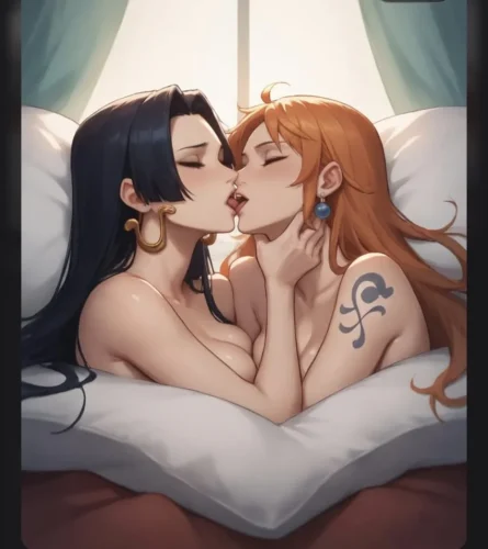 one piece hentai lesbian nami robin kissing